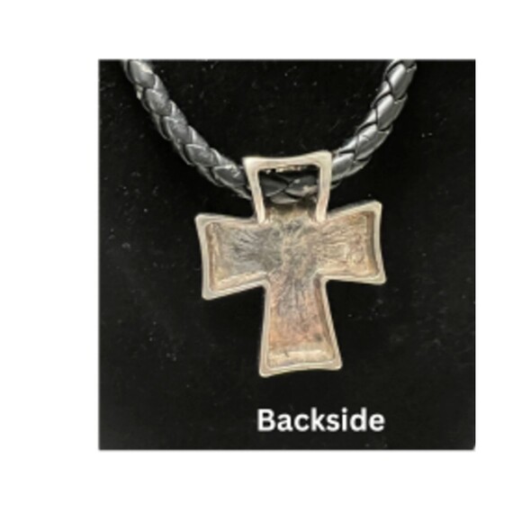 Cross Pendant Fashion Silver Stainless Steel Black Soft Rope Necklace - Picture 3 of 3